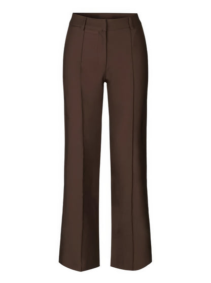 Elegante high-waist pantalon dames met rechte pijpen, zachte stretchstof, blinde ritssluiting; modieus en comfortabel.