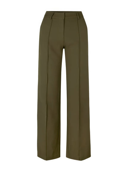 Elegante high-waist pantalon dames met rechte pijpen, zachte stretchstof, blinde ritssluiting; modieus en comfortabel.