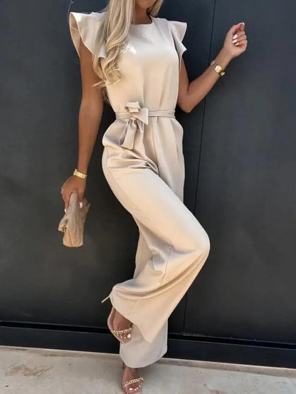 "Elegante jumpsuit met vlindermouwen en wijde pijpen, stijlvol voor formele en casual gelegenheden, beschikbaar in diverse kl