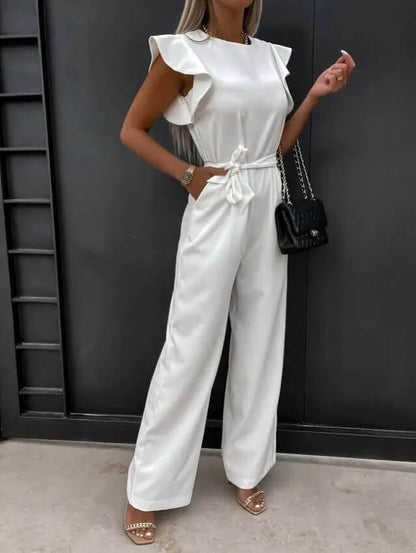 "Elegante jumpsuit met vlindermouwen en wijde pijpen, stijlvol voor formele en casual gelegenheden, beschikbaar in diverse kl
