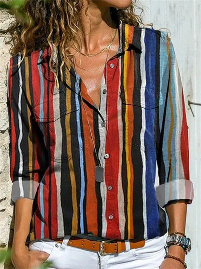 Elegante katoenen zomerblouse voor dames, chique design, lange mouwen, ademend, veelzijdig voor formele & informele gelegenhe
