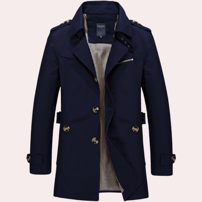 "Elegante khaki trenchcoat heren, klassiek design, geschikt voor lente en herfst, stijlvolle herenjas, modieuze keuze"
