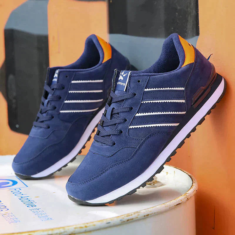 "Elegante klassieke herensneakers in blauw, grijs en zwart, stijlvol ontwerp voor casual en chique looks, comfortabel en veel