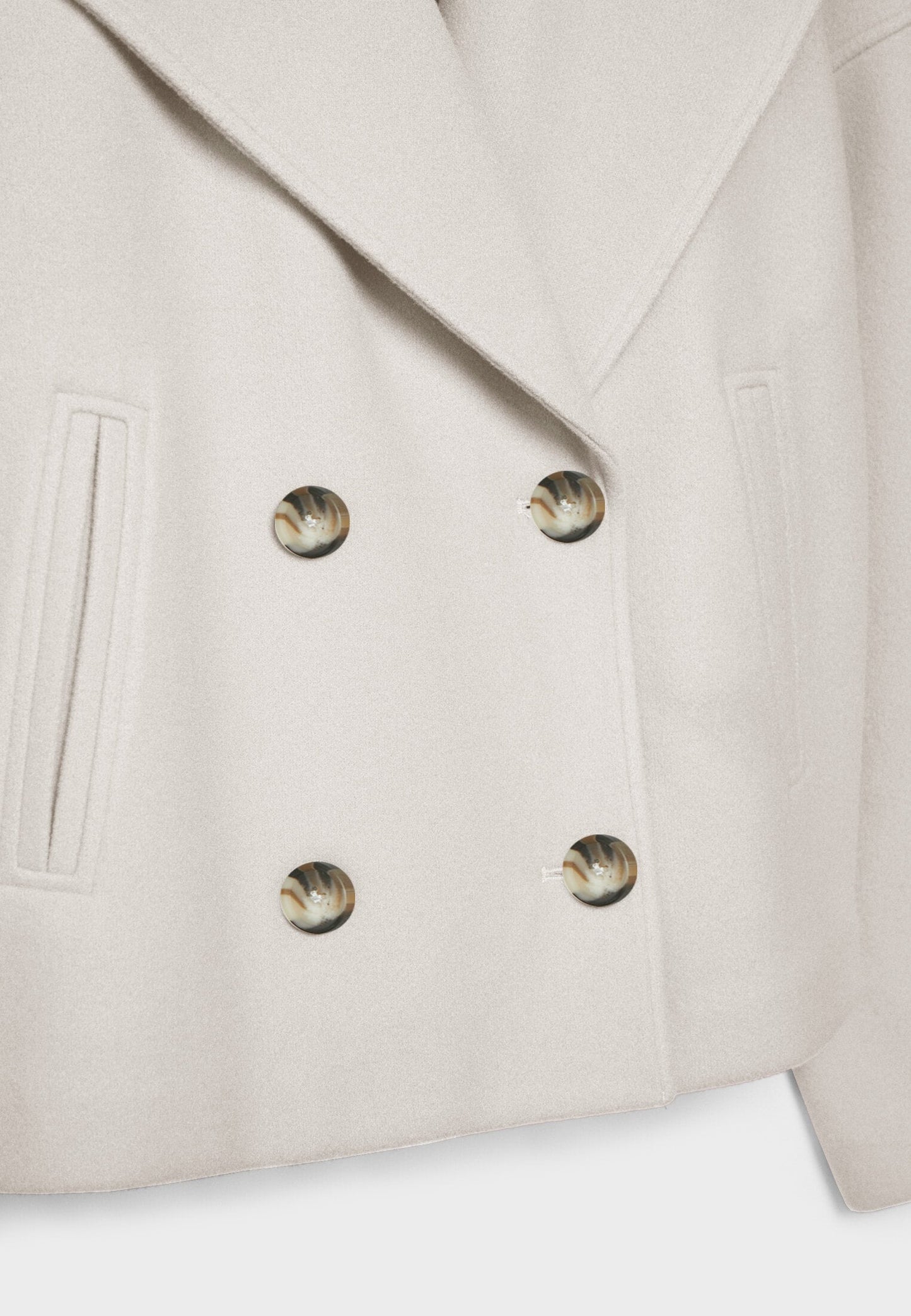 "Elegante korte double-breasted jas van luxe wolmix stof, cropped lengte, knoopsluiting, stijlvol en tijdloos design."
