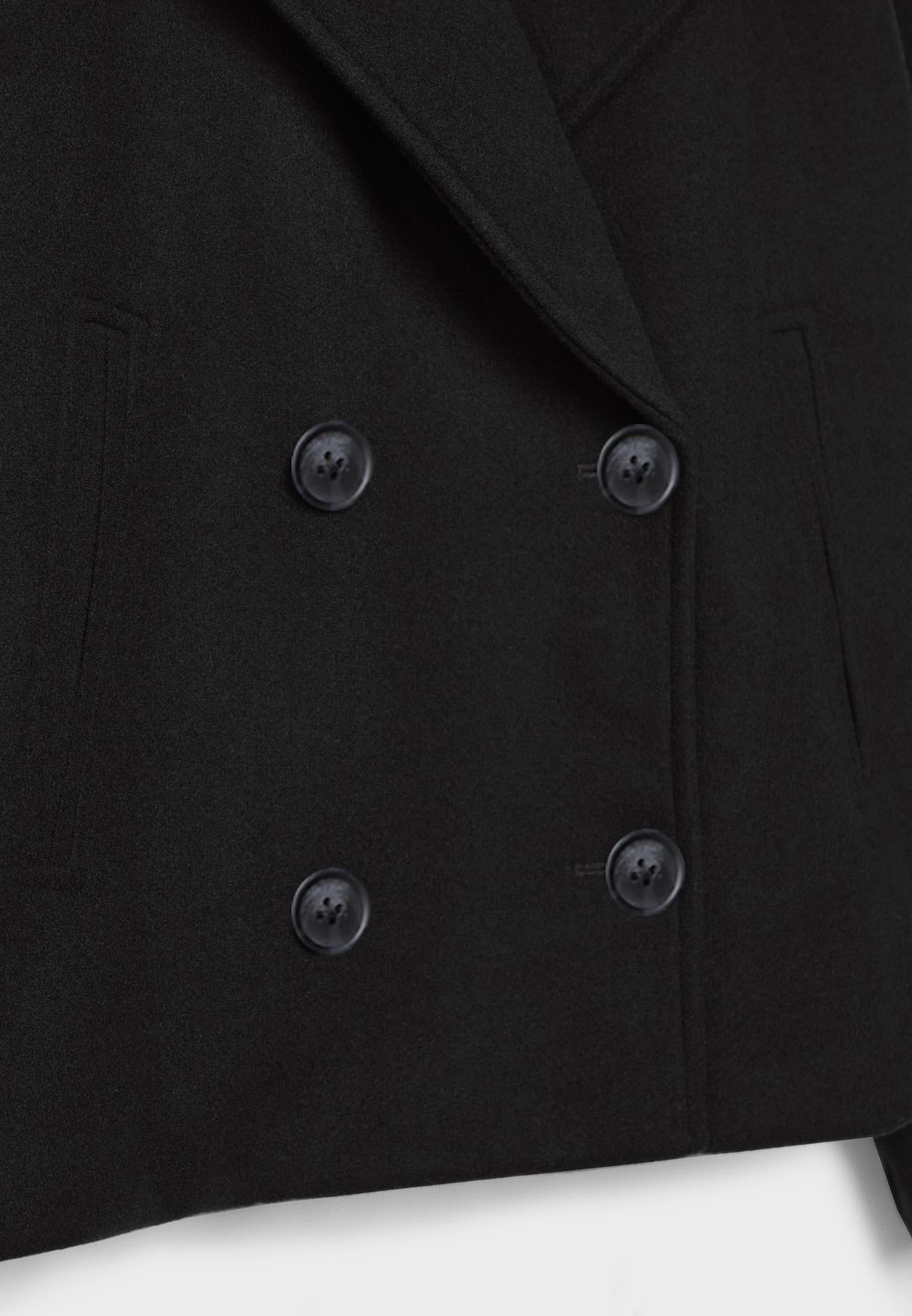 "Elegante korte double-breasted jas van luxe wolmix stof, cropped lengte, knoopsluiting, stijlvol en tijdloos design."