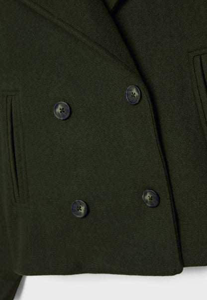 "Elegante korte double-breasted jas van luxe wolmix stof, cropped lengte, knoopsluiting, stijlvol en tijdloos design."