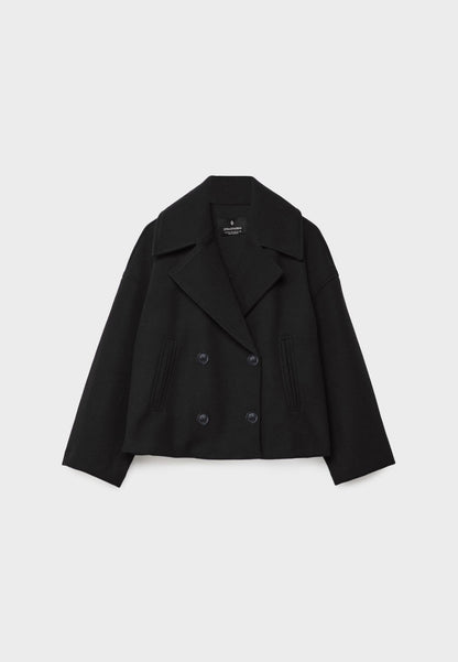 "Elegante korte double-breasted jas van luxe wolmix stof, cropped lengte, knoopsluiting, stijlvol en tijdloos design."