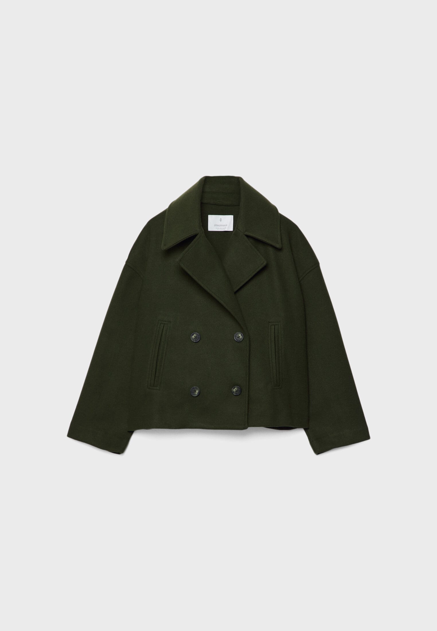 "Elegante korte double-breasted jas van luxe wolmix stof, cropped lengte, knoopsluiting, stijlvol en tijdloos design."