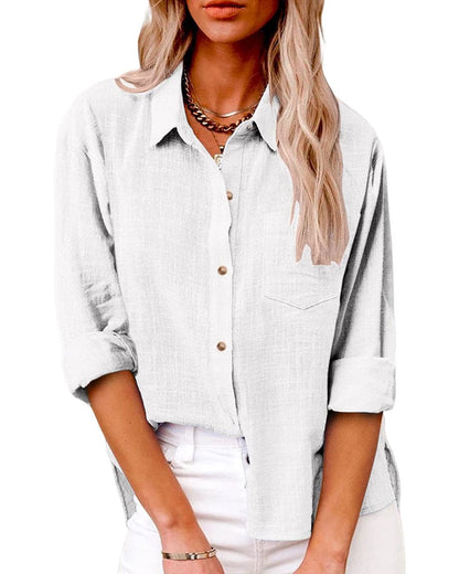 "Elegante lange mouwen linnen blouse, knoopsluiting, ademende stof, ideaal voor stijlvol dagelijks gebruik."