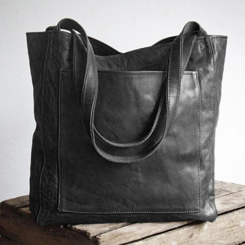 Vintage leren schoudertas voor vrouwen, functionele handtas, koffiebruin PU leer.