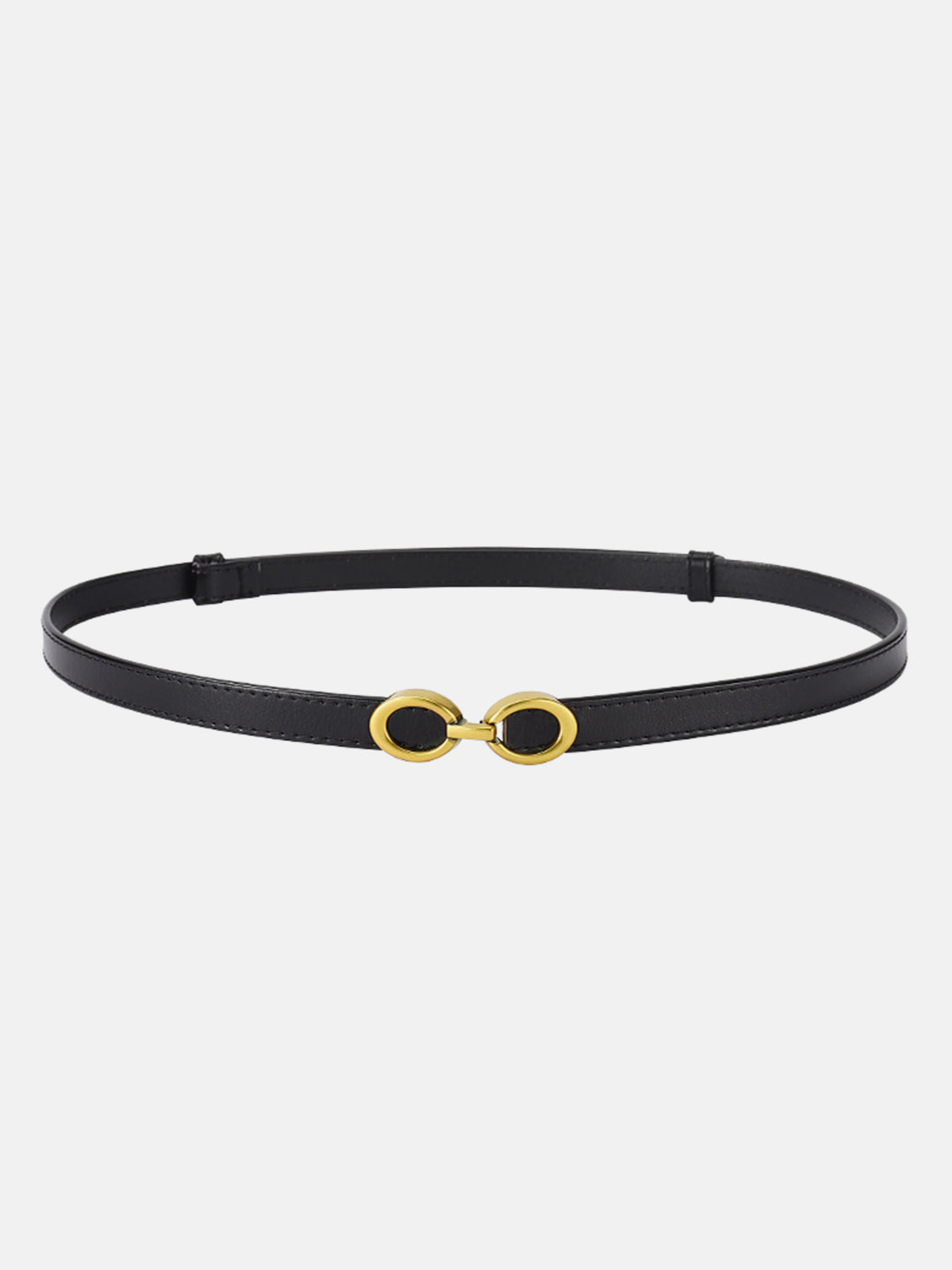 "Elegante smalle damesriem van leer met moderne gouden ringengesp, ideaal voor elke stijlvolle outfit"