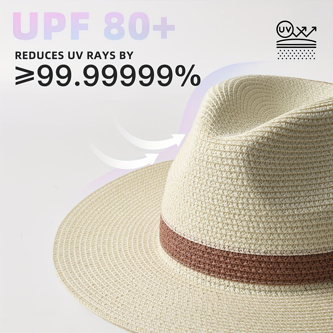 Zijaanzicht van een elegante uniseks panama hoed met brede rand, perfect voor reizen en zomer.