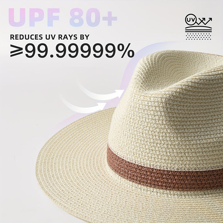 Zijaanzicht van een elegante uniseks panama hoed met brede rand, perfect voor reizen en zomer.