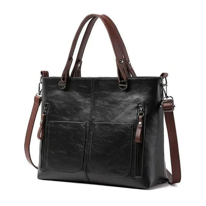 "Elegante vintagestijl leren schoudertas voor dames met bruine tinten, perfect voor een klassieke en tijdloze look."