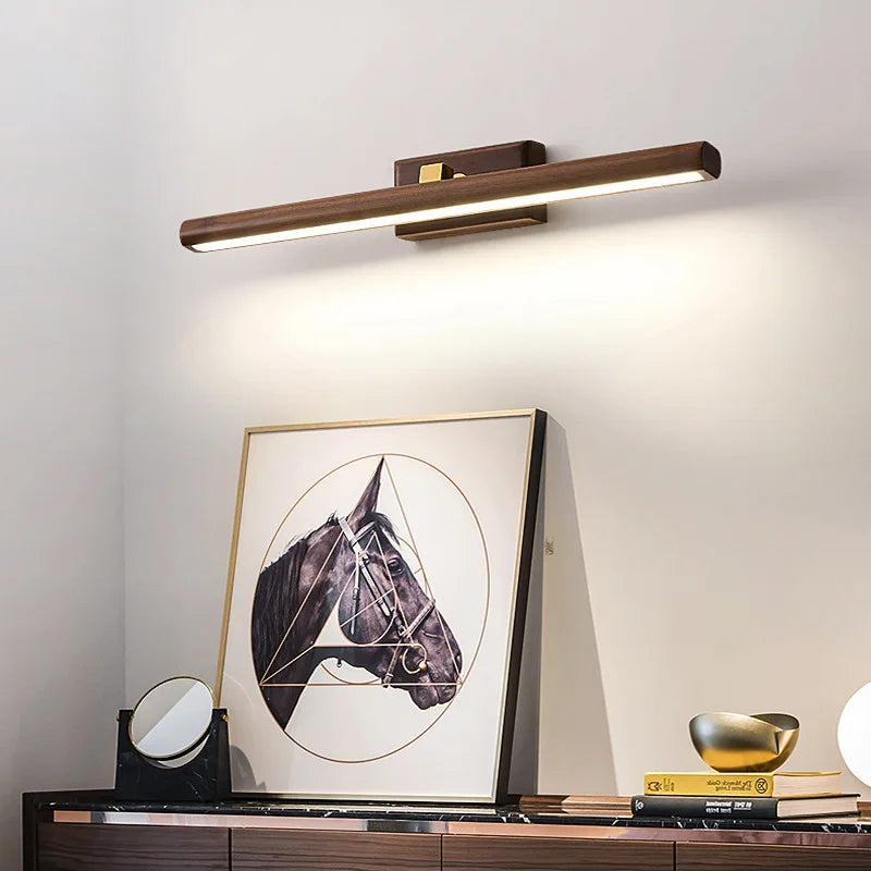 Houten LED wandlamp, walnoot design. Moderne sfeerverlichting voor woonkamer, slaapkamer of gang.