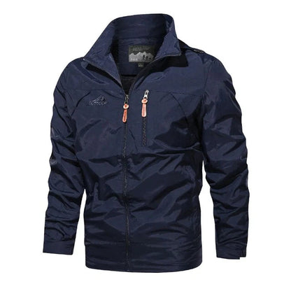 "Elegante winddichte herenjas, lichtgewicht, waterafstotend, verkrijgbaar in blauw, grijs, groen, khaki, zwart."