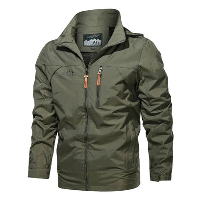 "Elegante winddichte herenjas, lichtgewicht, waterafstotend, verkrijgbaar in blauw, grijs, groen, khaki, zwart."