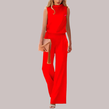 Elegante zijde jumpsuit in pastelkleuren, mouwloos met wijde pijpen, perfect voor stijlvolle en glamoureuze gelegenheden.