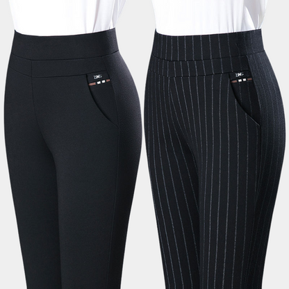 Elegante zwarte damesbroek met stretch, hoge taille en flatterende pasvorm, ideaal voor zowel formele als informele gelegenhe