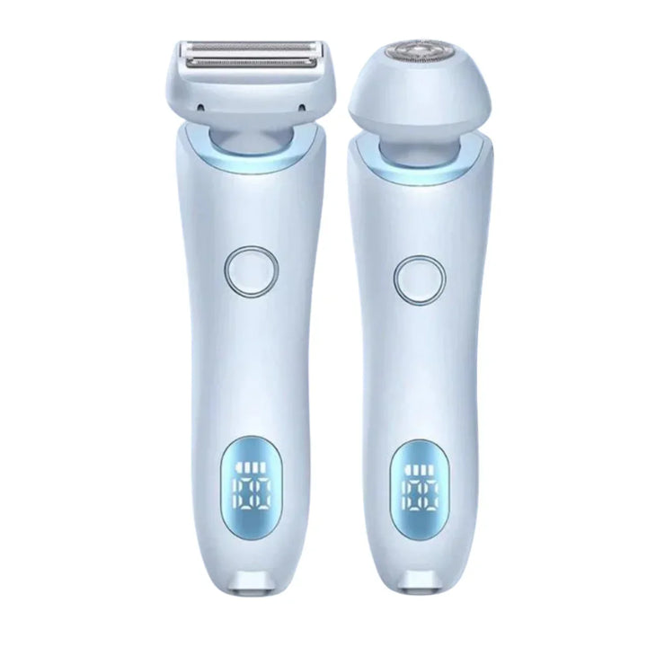 Compact draadloos dames scheerapparaat en trimmer voor persoonlijke verzorging en ontharing; hypoallergeen.