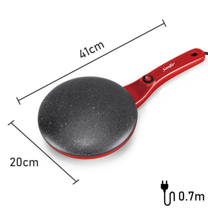"Elektrische crêpe maker met antiaanbaklaag, groot kookoppervlak en compacte vorm; ideaal voor pannenkoeken en crêpes."