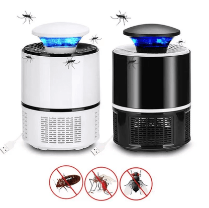 "Elektrische muggendoder lamp, krachtig design, USB oplaadbaar, stil, elegant zwart, geschikt voor binnen en buiten."