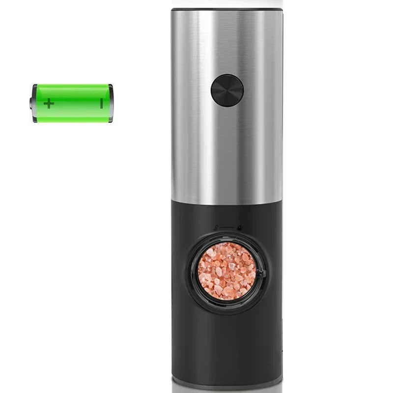 Stijlvolle elektrische zout- en pepermolen, een modern keukenaccessoire met heldere LED-verlichting.