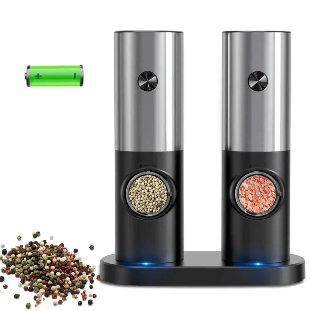 Compacte elektrische molen voor peper en zout; verlicht je gerechten met de ingebouwde LED-lamp.