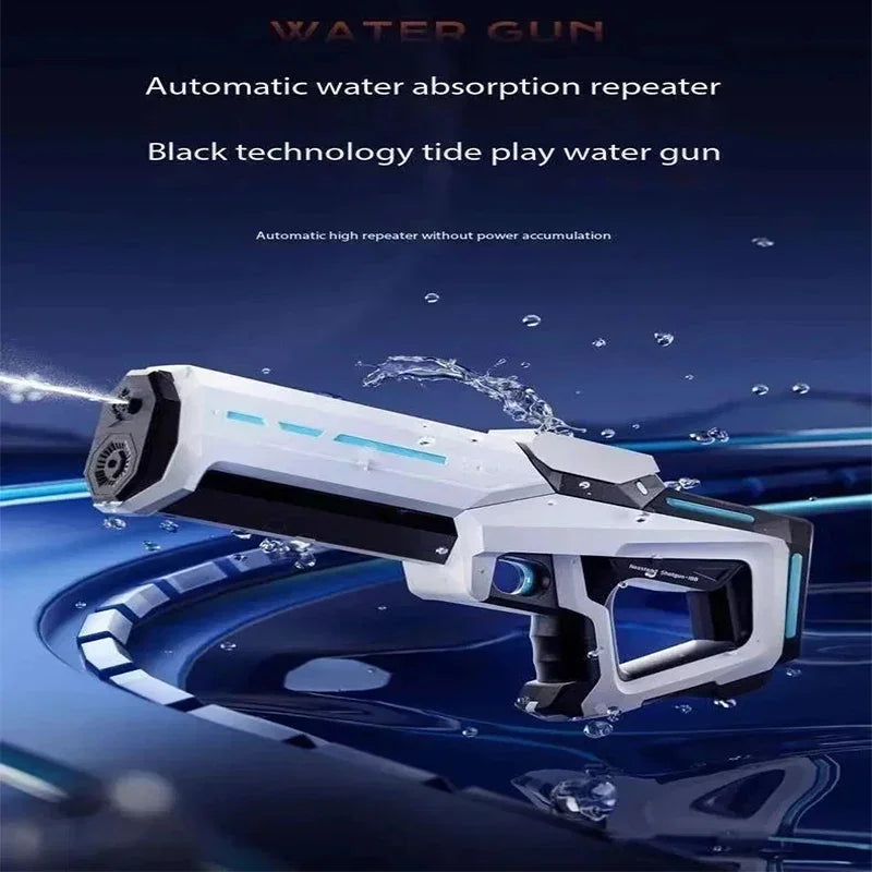 Elektrische waterpistool met krachtige autom. waterstraal, blauw ABS kunststof, ideaal zomerspeelgoed voor kinderen en volwas