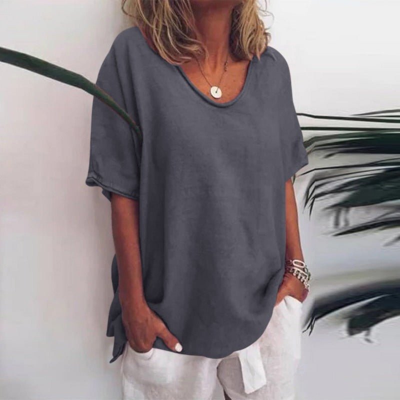 Trendy dames V-hals T-shirt, oversized model voor optimaal comfort in de zomer.