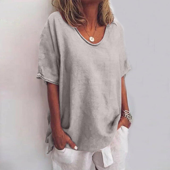 Dames oversized V-hals T-shirt, comfortabel voor zomer. Casual mode top voor vrouwen.