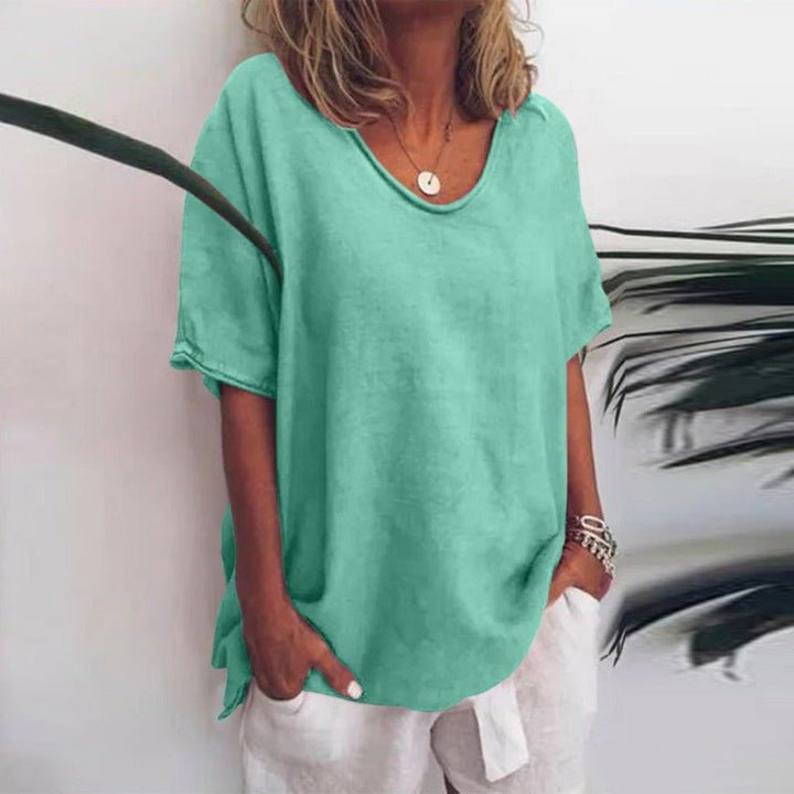 Zomers oversized dames T-shirt met V-hals, comfortabele casual top.