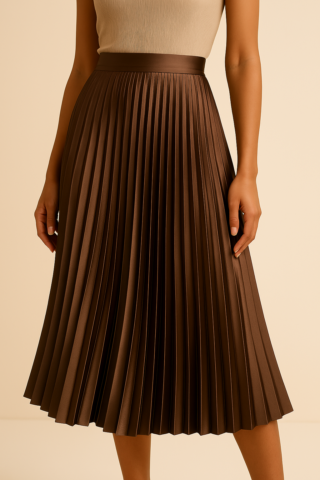 "Elva satijnen plissérok, hoge taille, glanzende stof, elegante uitstraling in meerdere kleuren"