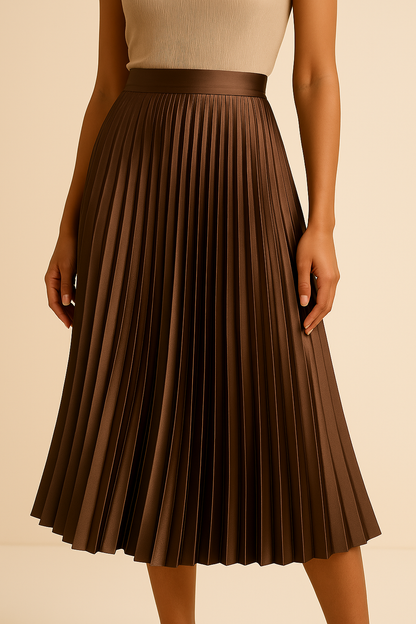 "Elva satijnen plissérok, hoge taille, glanzende stof, elegante uitstraling in meerdere kleuren"