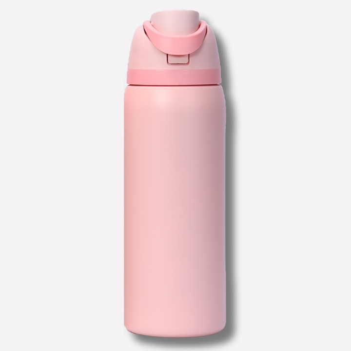 Duurzame geïsoleerde waterfles met rietje; perfect voor sport, kantoor en reis. Roestvrijstaal.