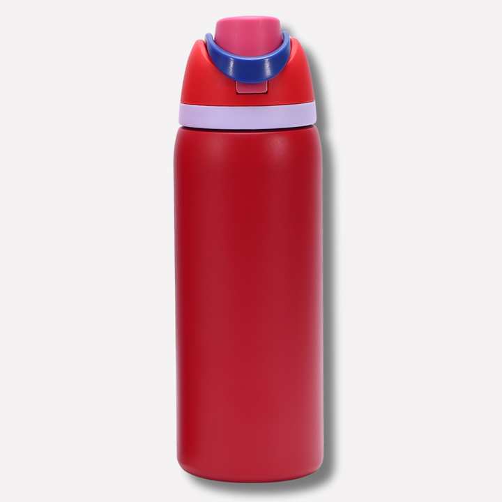 Detailopname van het lekdichte deksel met geïntegreerd, hygiënisch rietje van de waterfles.