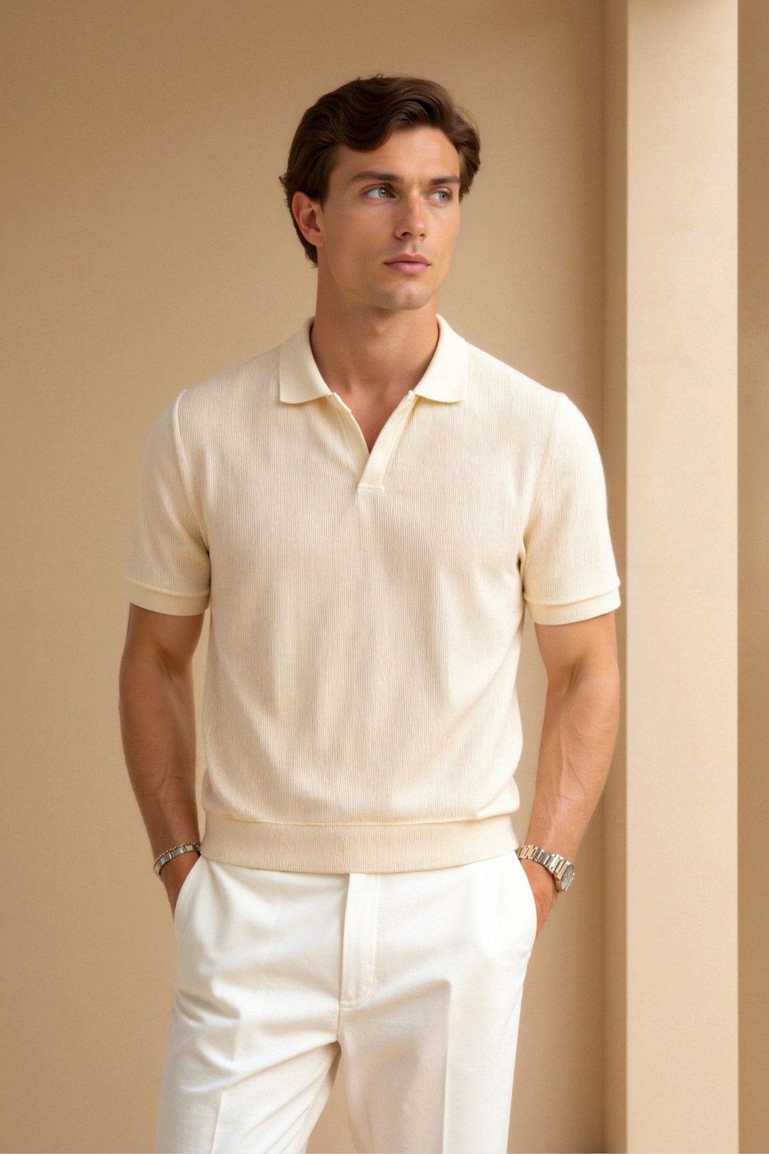 Heren poloshirt met fijne structuurstof, comfortabel voor lente en herfst, ideaal voor elke man.