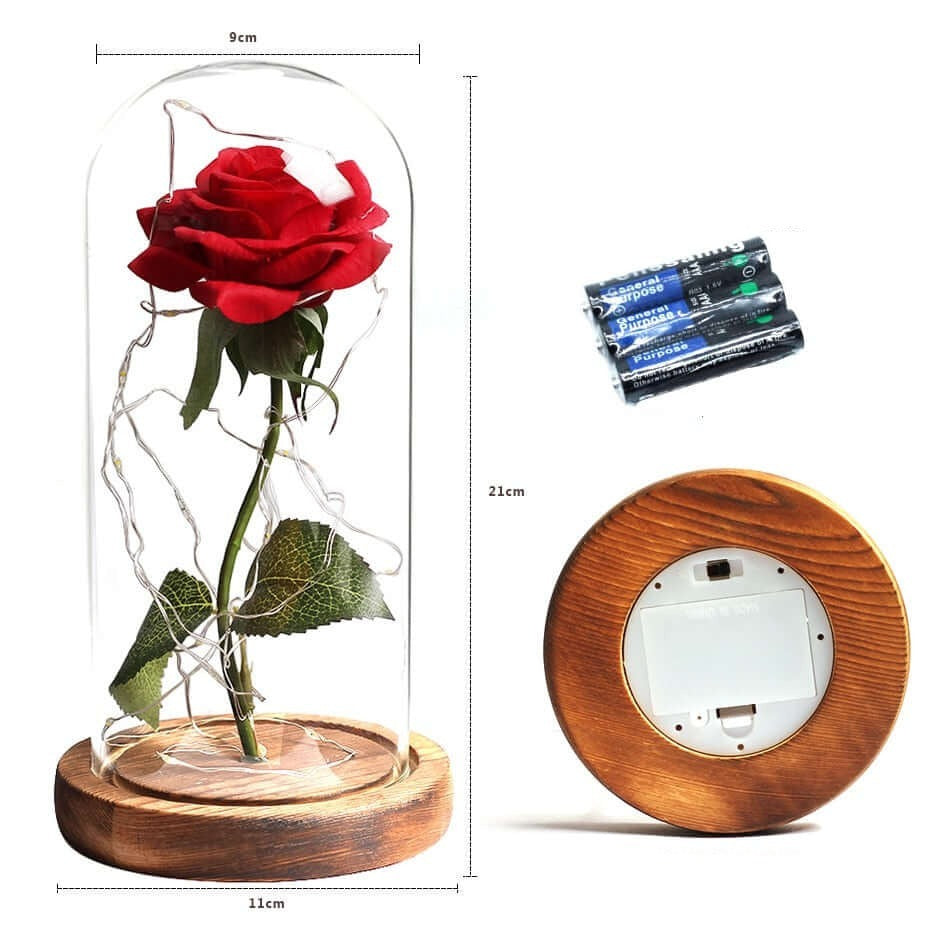 Uniek geschenk voor Moederdag of Valentijn: eeuwige LED roos onder een glazen stolp. Romantisch.