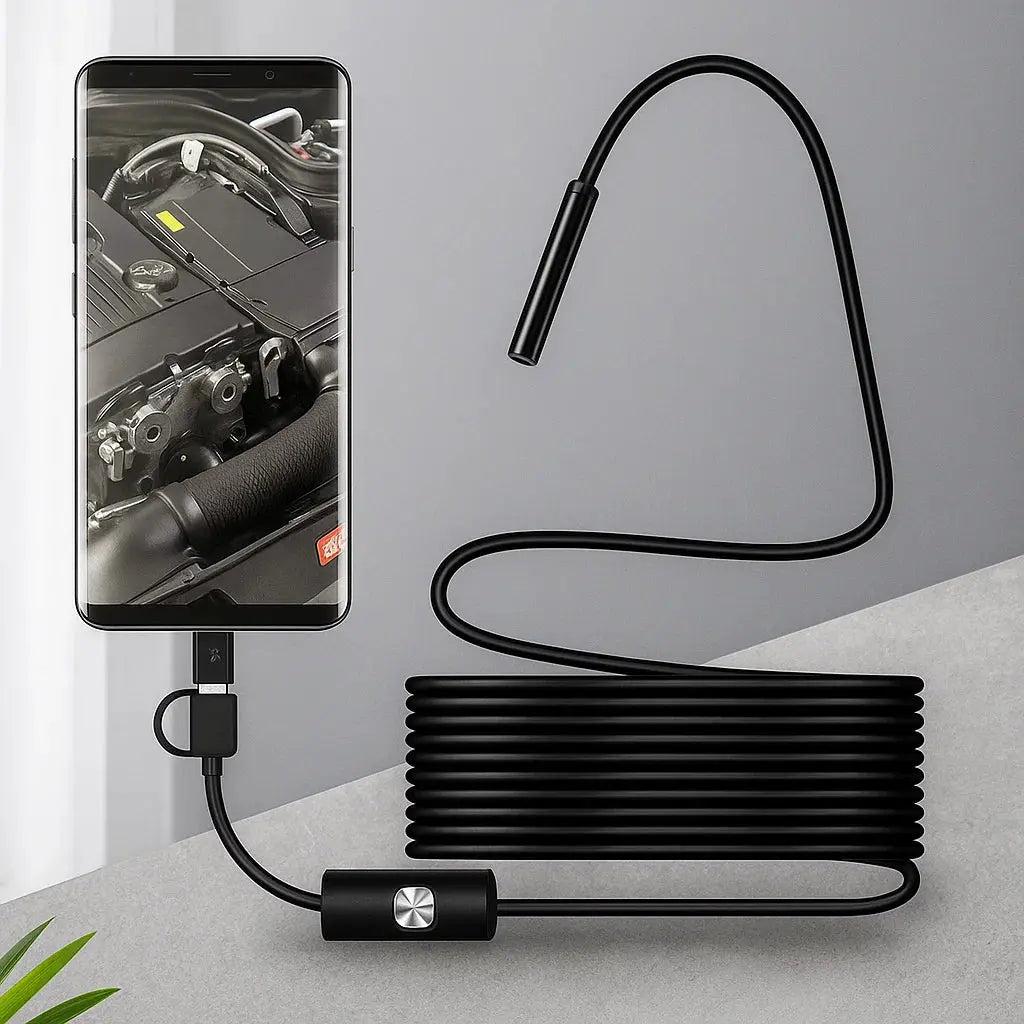 Universele inspectiecamera met 5m kabel en HD-beeld voor smartphone; ideaal voor klussen & reparatie.