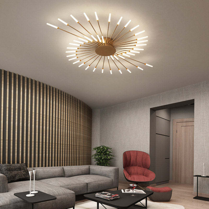 "Energiezuinige grote LED plafondlamp in modern wit metaal en acryl, ideaal voor verlichting van grote kamers."