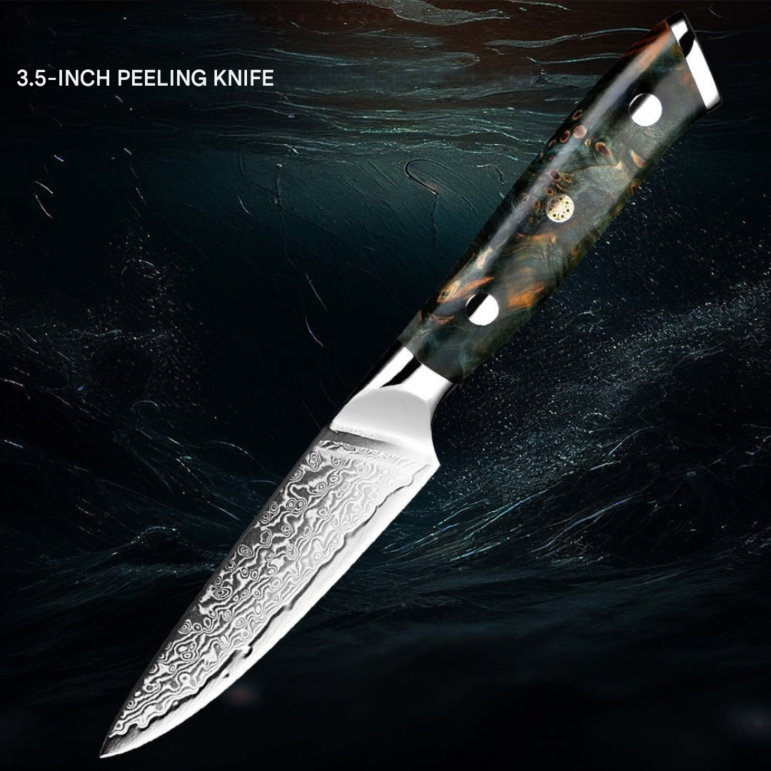 Geschenkset: Japanse damast messen KairoBlade voor precisie en efficiëntie in de keuken.