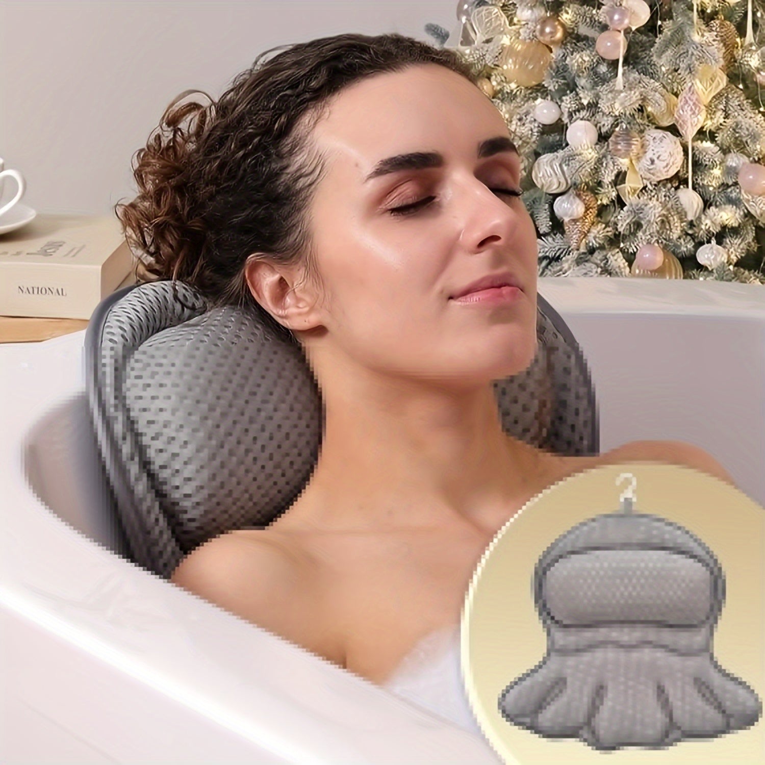 "Ergonomisch luxe badkussen, ademend 4D luchtgaas, wit, met antislip zuignappen voor ultiem comfort en neksteun."