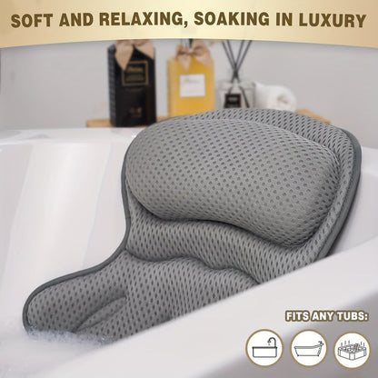 "Ergonomisch luxe badkussen, ademend 4D luchtgaas, wit, met antislip zuignappen voor ultiem comfort en neksteun."
