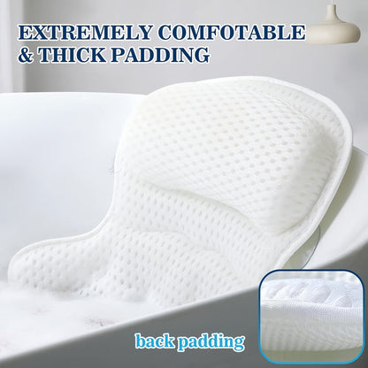 "Ergonomisch luxe badkussen, ademend 4D luchtgaas, wit, met antislip zuignappen voor ultiem comfort en neksteun."