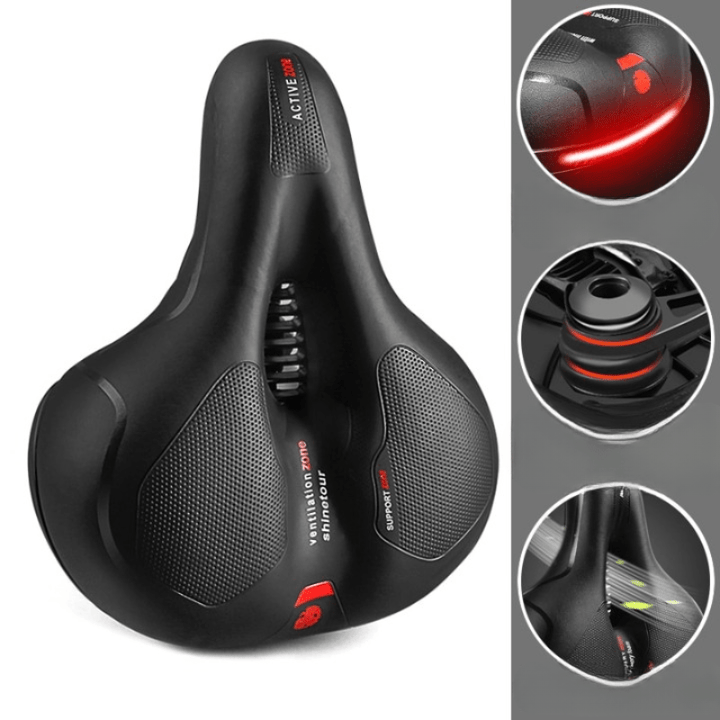 Comfortabel SoftRide fietszadel van zwart kunstleer, ergonomisch ontworpen voor optimale zitcomfort.