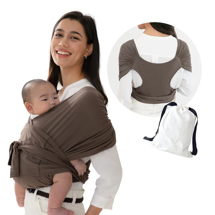 Close-up van de ademende en zachte stof van de draagdoek, essentieel voor het comfort van baby en ouder.