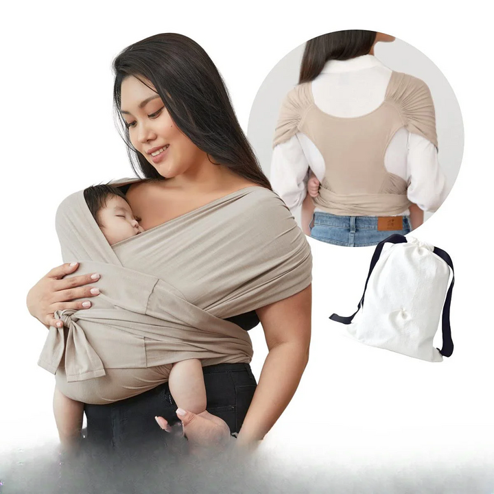 Veilige, ergonomische babydraagdoek, ondersteunt gezonde heupontwikkeling en comfort voor baby en ouder.