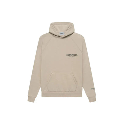 "Essentials oversized unisex hoodie in beige, grijs of zwart met ruime capuchon, buidelzak en minimalistisch ontwerp."