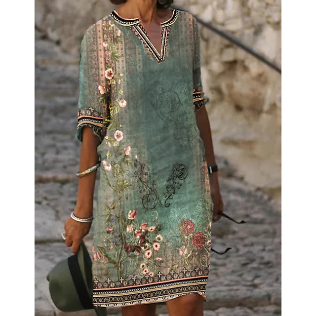 Stijlvolle groene damesjurk, comfortabel en ademend, ideaal voor zomer en lente. Beschikbaar S-5XL, veelzijdig.