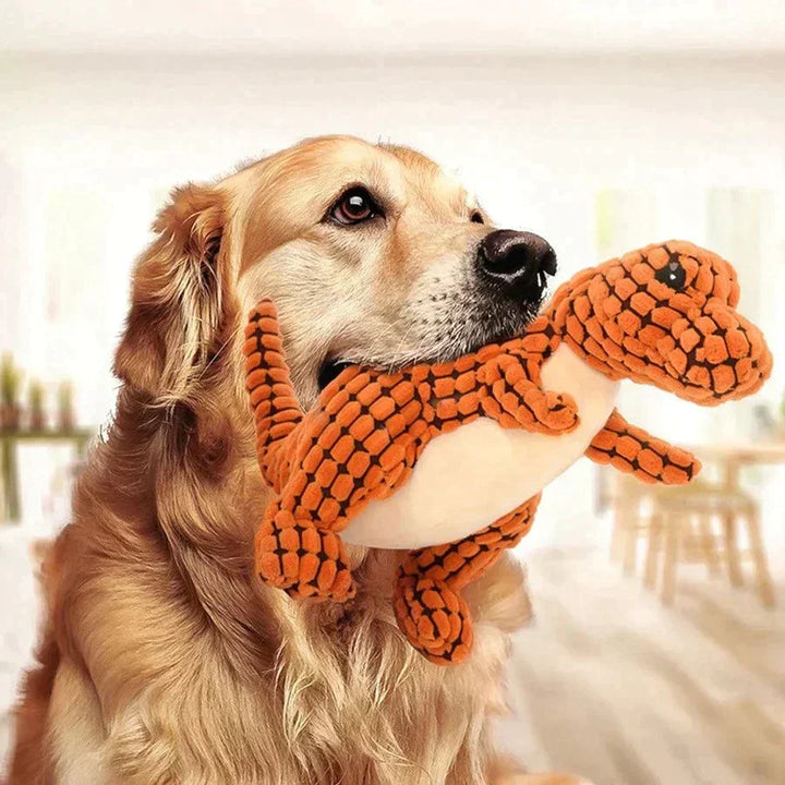 Duurzaam groen rubberen dino hondenspeeltje voor onverwoestbaar kauwplezier, ideaal voor huisdieren.